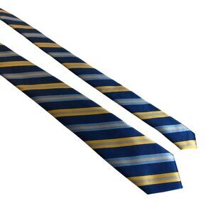 Chaps Blue Yellow Striped Tie Mens Polyester Necktie Office Work Formal Gift